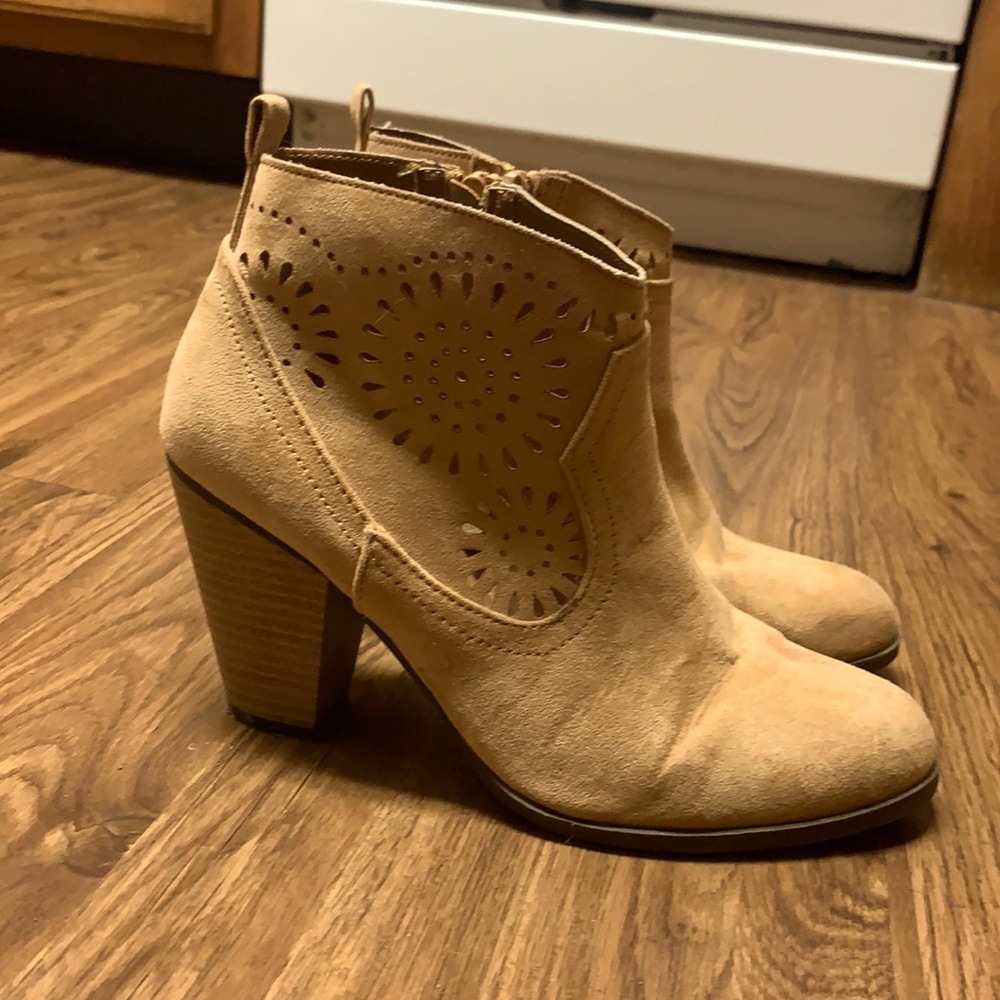Faux suede leather healed boots